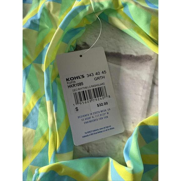 NWT Hurley Rash Guard Cheeky Bikini Small Neon Blue Green Yellow - Picture 5 of 9